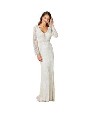 LARA New York Flora Beaded Long Sleeve Wedding Gown - White