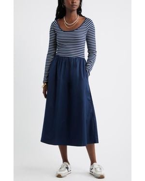 Caslon Mixed Media Midi Dress - Blue