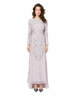 MARYISA Modest Embellished Sequin Beaded Maxi Dress With Trail - Purple