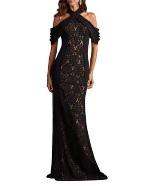 Tadashi Shoji Lace Inset Cold-Shoulder Gown - Black