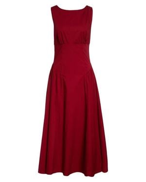 STAUD Gwen Drop Waist A-Line Midi Dress - Red