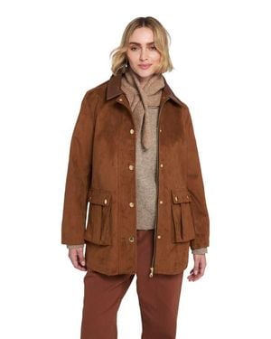 Elle Collection Faux Suede Barn Jacket Utility Coat - Brown
