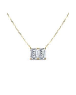 HauteCarat Lab Grown Diamond Twin Emerald Cut Pendant Necklace - Metallic
