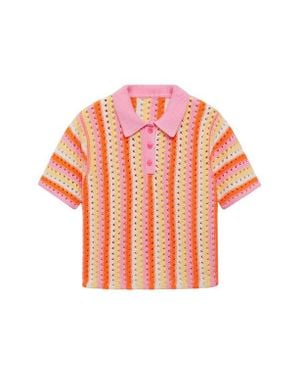 Mango Crochet Cotton Polo Sweater - Pink