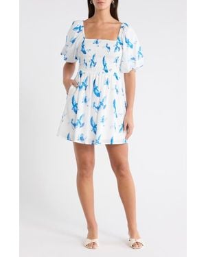 Sugarlips Hailie Bluebird Print Smocked Minidress