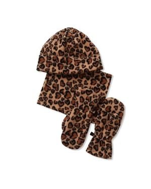 Lands' End Kids Cozy Fleece Hat-Scarf-Gloves Set - Brown