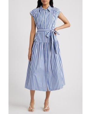 Julia Jordan Tie Waist Cap Sleeve Midi Dress - Blue