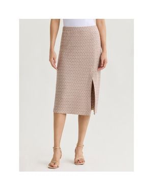 Misook Tonal Tweed Straight Knit Skirt - Natural
