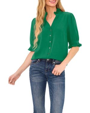 Cece V-Neck Button-Up Shirt - Green