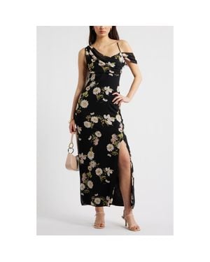 Open Edit Asymmetric Chiffon Dress - Black