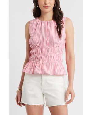 Caslon Stripe Smocked Peplum Poplin Top - Red