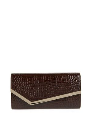 Jimmy Choo Emmie Croc Embossed Leather Clutch - Brown