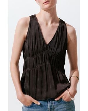 Mango Ruched V-Neck Top - Black