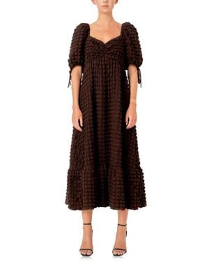 Endless Rose Texture Puff Sleeve Maxi Dress - Black