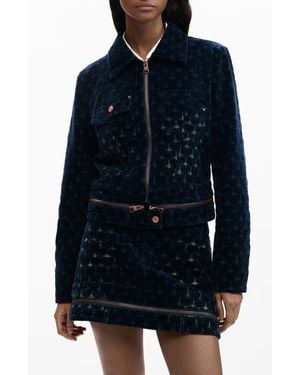 Desigual Flocked Denim Trucker Jacket - Blue