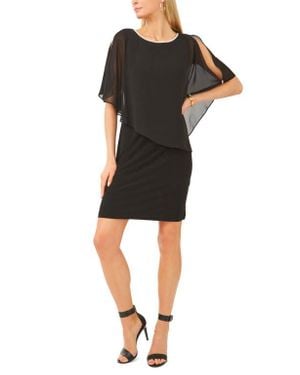 Chaus Rhinestone Trim Cape Overlay Dress - Black