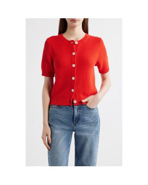 Alex Mill Elle Elbow Sleeve Linen & Cotton Button-Up Sweater - Red
