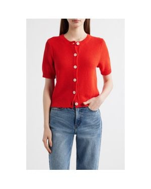 Alex Mill Elle Elbow Sleeve Linen & Cotton Button-Up Sweater - Red