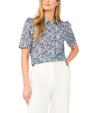 Halogen® Floral Puff Sleeve Button-Up Top - Blue