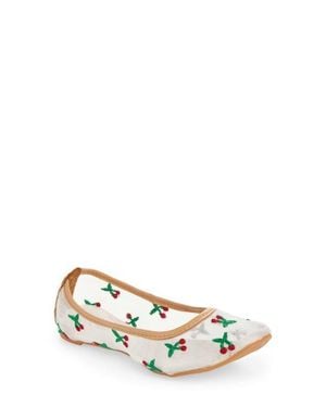Fuchsia Mesh Cherry Flat - White
