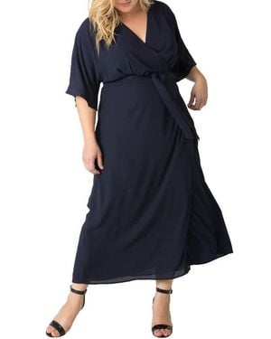 Standards & Practices Short Sleeve Wrap Maxi Dress - Blue