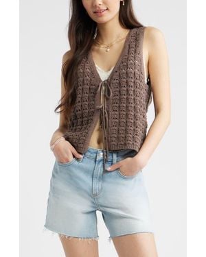 BP. Tie Front Cotton Sweater Vest - Blue