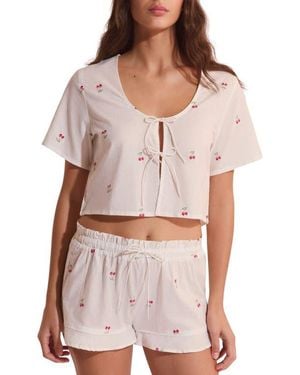 Etam Riviere Cotton Crop Pajama Top - Red