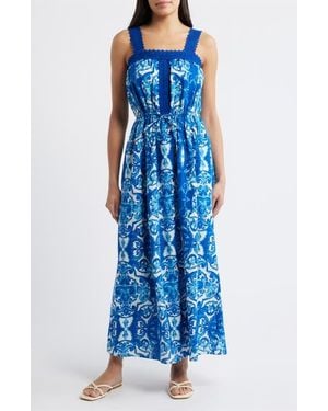City Blues Allover Print Sleeveless Maxi Dress - Blue