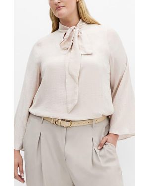 City Chic Mahalia Tie Neck Satin Top - White