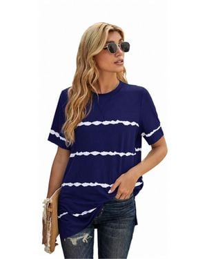 Zilpu Tie-Dye Stripe Side-Slit Tunic Tee - Blue