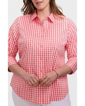Foxcroft Margie Gingham Three-Quarter Sleeve Button-Up Shirt - Red