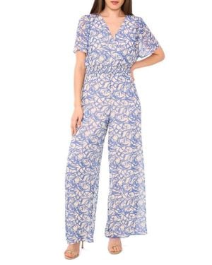 Vince Camuto Flutter Sleeve Wide Leg Jumpsuit - Blue