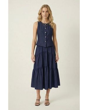 Modenaire Sleeveless Structured Top And Tiered Midi Skirt Set - Blue