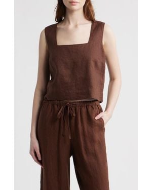 Rails Akira Square Neck Linen Top - Brown