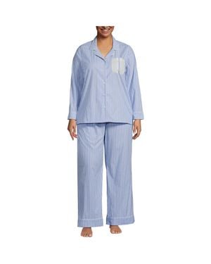Lands' End Plus Size Cotton Poplin 2 Piece Pajama Set - Blue