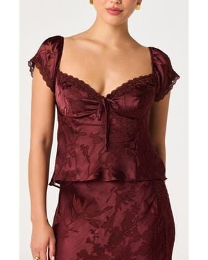 Astr Vanessa Lace Trim Jacquard Top - Red