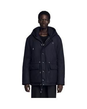 Sandro Hooded Wool Parka - Blue