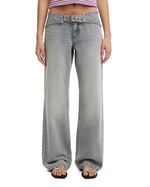 Cotton On Belted Low Rise Straight Leg Jeans - Gray