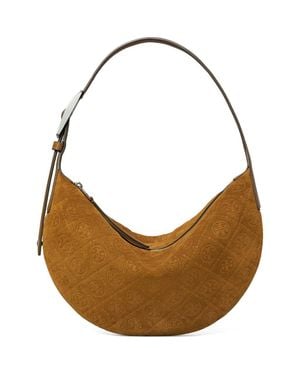 Tory Burch Small T Monogram Suede Balloon Bag - Brown