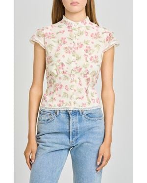 Wayf Talia Floral Button-Up Top - Blue