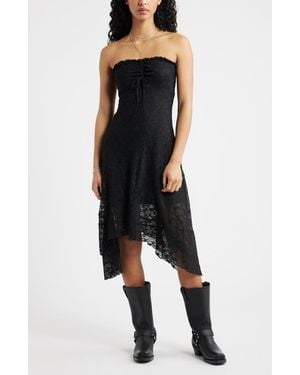 BP. Strapless Lace Asymmetric Hem Dress - Black