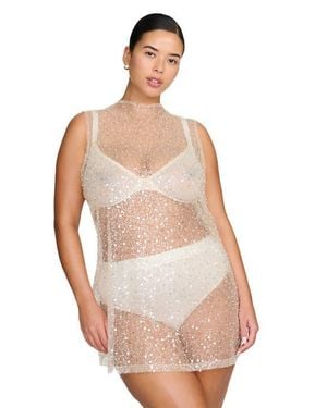 CUUP The Mock Neck Mini Dress- Sequin - White