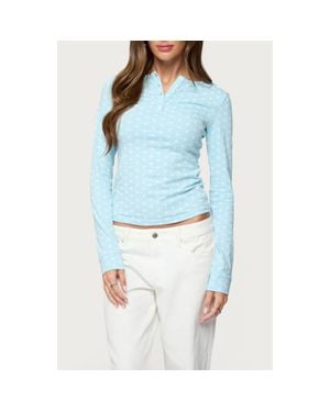 Edikted Keana Dot Crop Henley Top - Blue
