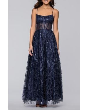 Blondie Nites Sequin & Mesh Gown - Blue