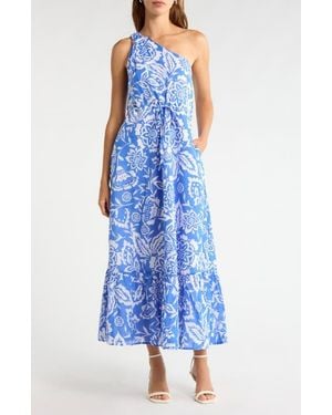 Sugarlips Marny Floral Print One-Shoulder Maxi Dress - Blue