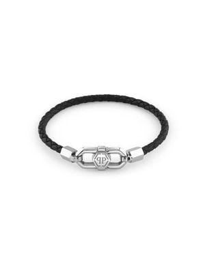Philipp Plein Leather Stainless Steel Bracelet Plein Edge - Blue
