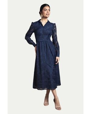 Wallis Floral Organza Belted Midi Dress - Blue