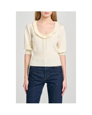 Wayf Paulina Puff Sleeve Sweater - White