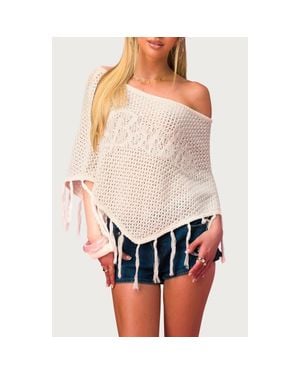 Edikted X Barbie Fringe Trim Cotton Poncho - White