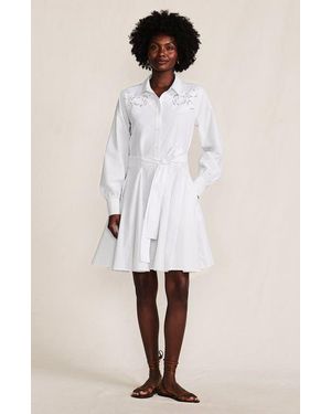 Lands' End Poplin Button Front Dress With Godets - Natural